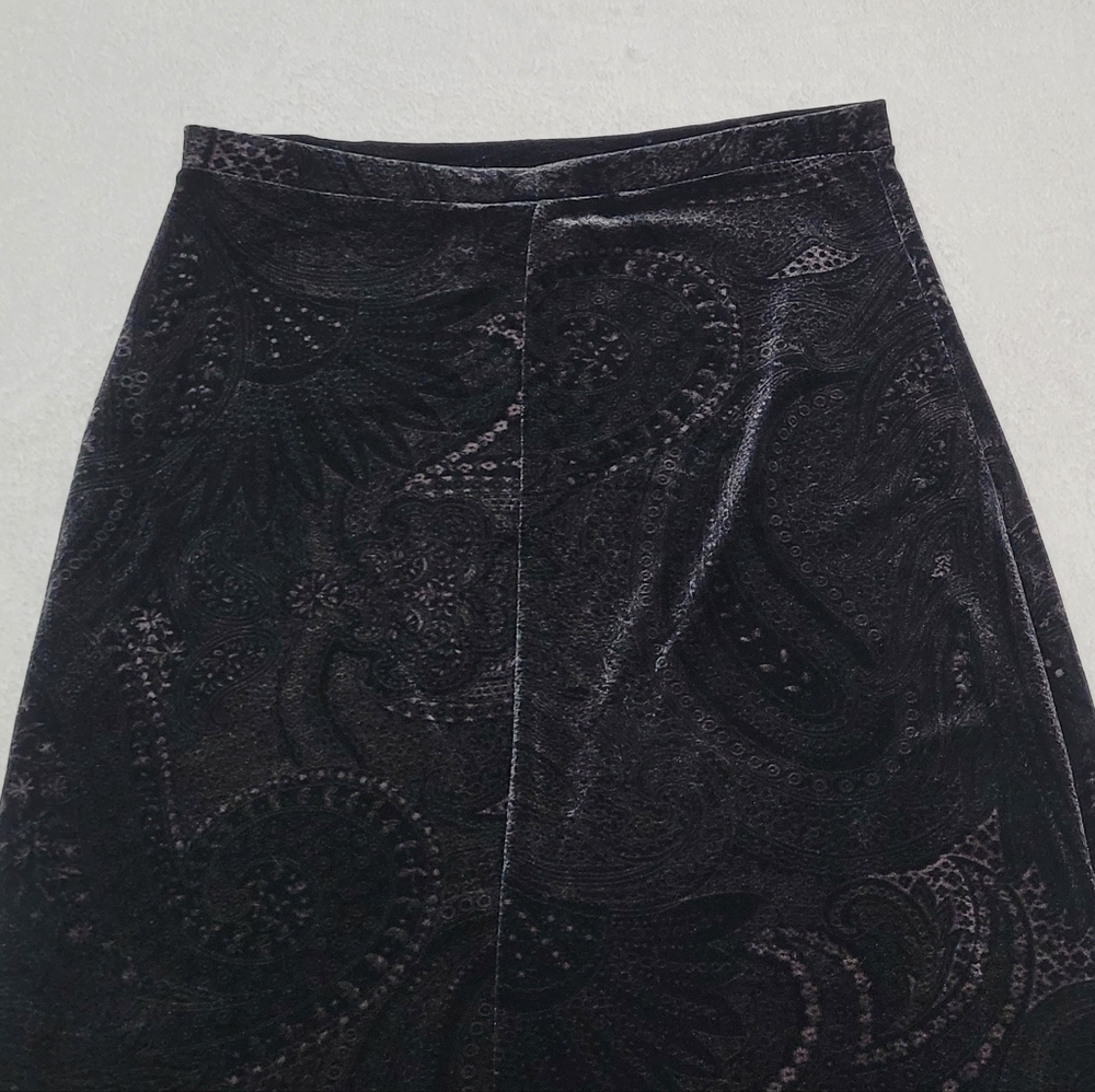 Kathie Lee Whimsigoth Vintage 90s Black Gray Paisley Velvet A-line Maxi Skirt M - Picture 6 of 9